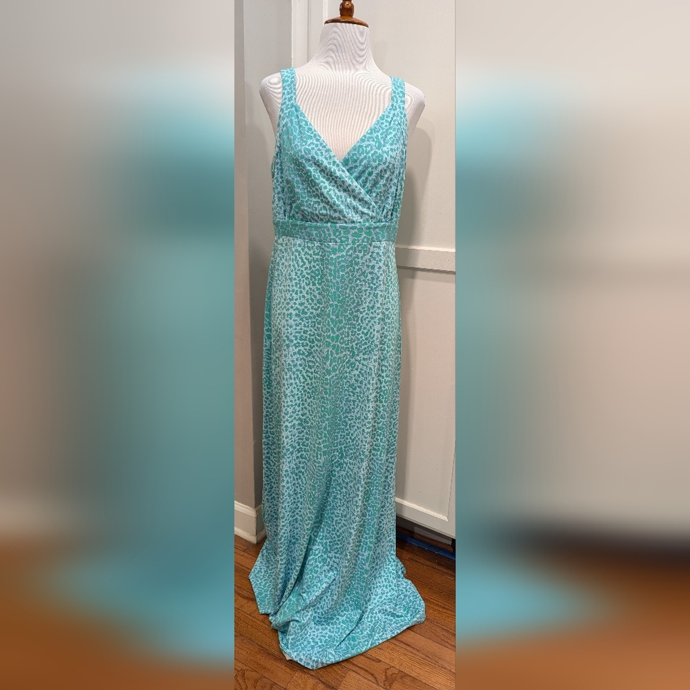 J.McLaughlin Green Blue Leopard Print Maxi Dress Size L